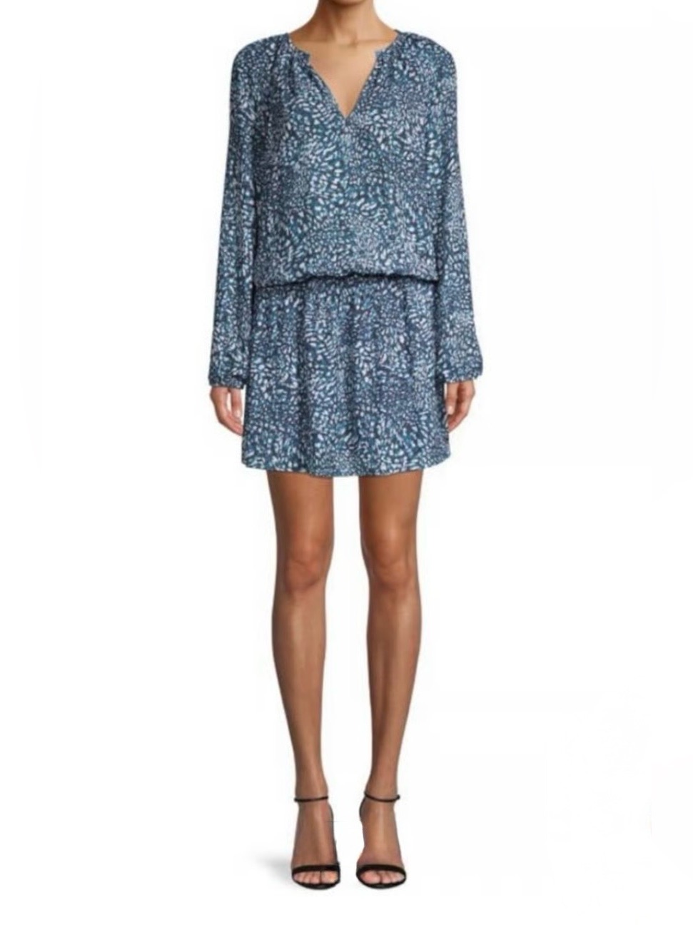 Ramy Brook New York Blouson Landa Dress Blue & White Abstract Ditsy Dot Print Sm